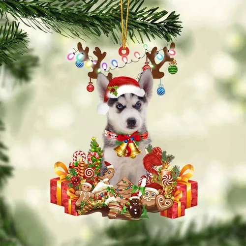 Vista 5 de Nazenti Adorno de Navidad personalizado de reno de Alaskan Malamute – Adorno de perro personalizado para amantes de las mascotas, acrílico plano