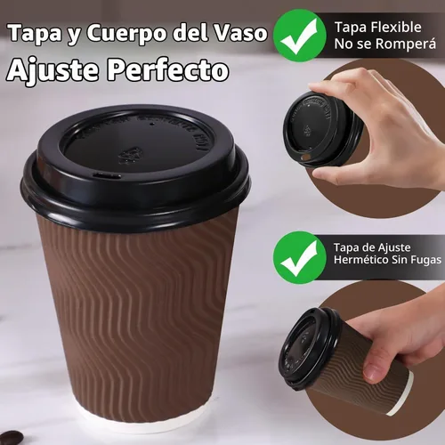 Vista 5 de Paquete de 100 tazas de café desechables de 8 oz con tapas, tazas de café caliente para llevar con tapas, tazas aisladas para bebidas calientes