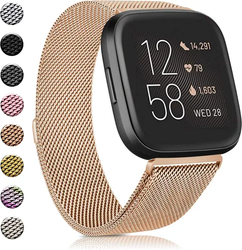 Vista 10 de Amzpas - Bandas compatibles con Fitbit Versa 2 / Fitbit Versa SE/Fitbit Versa Lite/Fitbit Versa, correas de malla de acero inoxidable transpirable