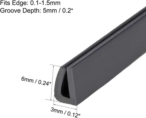 Vista 2 de uxcell Extrusión del sello en U del borde del molde, hoja protectora de borde de canal en U negra de silicona se adapta a borde de 0.004-0.059 in
