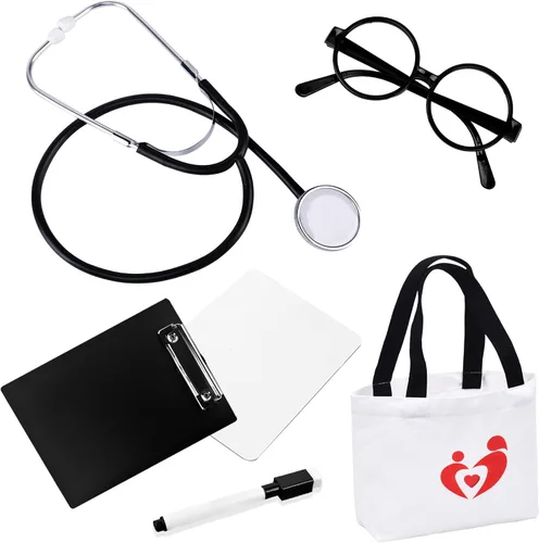 Vista 3 de Disfraz de médico para niños, conjunto de bata de laboratorio y ropa quirúrgica con accesorios para jugar y disfrazarse de 3 a 12 años Verde