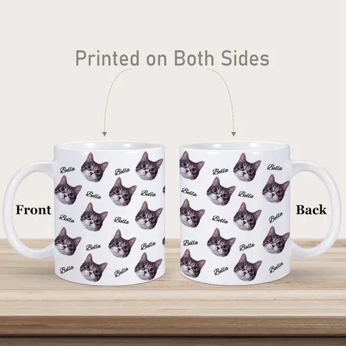 Vista 3 de Taza personalizada con nombre de cara de gato, taza de café personalizada, taza de foto de gato personalizada de 11 onzas, bonitos regalos