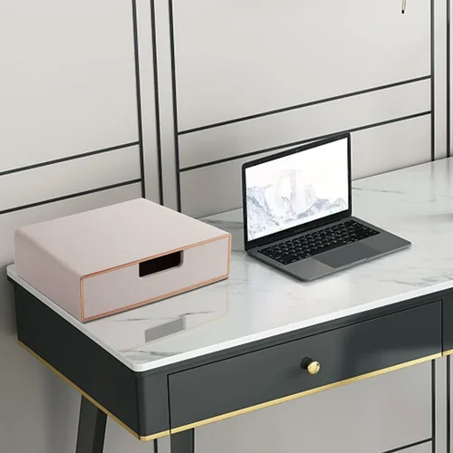 Vista 6 de Organizador de cajones apilable de piel sintética clásica hecha a mano, organiza accesorios de escritorio de oficina en casa y clasifica papel Beige