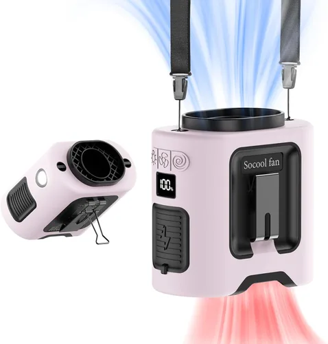 Vista 8 de Socool - Ventilador portátil de 10 000 mAh, clip para cinto, batería recargable, 5 velocidades, linterna, para el cuello, manos libres, 40 horas