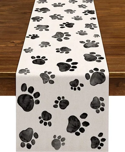 Vista 6 de Nepnuser Camino de mesa con estampado de patas de perro, cachorro, decoración de fiesta de cumpleaños, granja, comedor, cocina, decoración del hogar