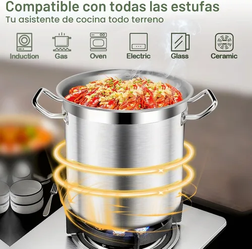 Vista 4 de Olla de acero inoxidable de 20 cuartos de galón con tapa, parte inferior de tres capas resistente de grado comercial olla grande y ollas para hervir