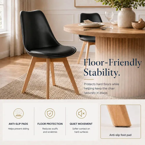 Vista 7 de Juego de 4 sillas de comedor, modernas sillas de comedor tapizadas con asiento acolchado de piel sintética, sillas de cocina sin brazos con respaldo