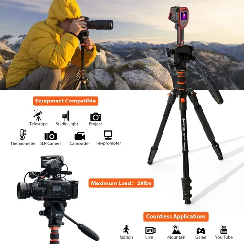 Vista 4 de GEEKOTO Trípode de video con cabezal fluido, trípode profesional para cámara réflex digital, monopie de aluminio de 77 pulgadas para videocámara