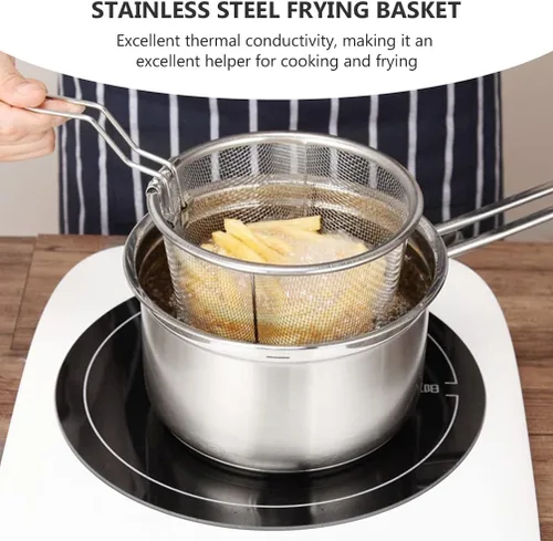 Vista 5 de YARNOW Cesta plegable de acero inoxidable de 10.23 pulgadas con mango largo ergonómico para freír profundamente el aceite y colar alimentos