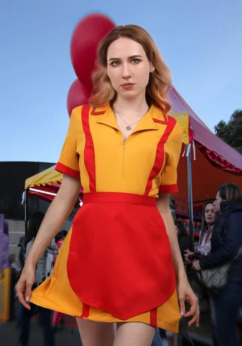 Vista 6 de DAZCOS Disfraz de camarera para mujer, talla estadounidense, uniforme amarillo, fiesta, Halloween, Navidad, cosplay