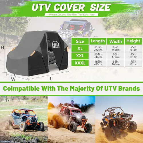 Vista 2 de COVERVIN Cubierta UTV impermeable para exteriores, protección para todo tipo de clima, para Polaris RZR, Yamaha Can-Am Defender Kawasaki Ranger