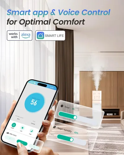 Vista 3 de Humidificador inteligente para habitación grande, humidificadores de 2.1 galón/8 litros para dormitorio con tubo extendido y luz nocturna