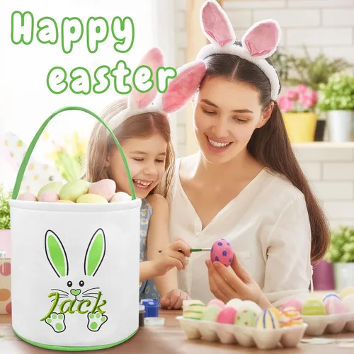 Vista 7 de Canastas de Pascua de lona para niños, cestas de Pascua personalizadas, grandes, personalizadas con nombre, cestas de regalo para bebés, para niños