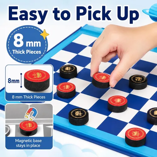 Vista 4 de Juego de mesa de damas y Tic-Tac-Toe 2 en 1 Juegos de viaje magnéticos para niños de 8 a 12 años Actividades de avión para niños de 8 a 12 años