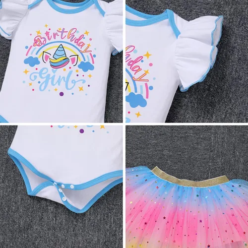 Vista 5 de IDOPIP Conjunto de 5 piezas de ropa para bebé con diseño de arco iris para 1er 2 3 cumpleaños para niña