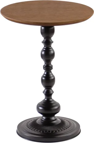 Vista 9 de Framhose - Mesa auxiliar redonda, mesa auxiliar pequeña con parte superior de madera y base negra, mesa de pedestal para sala de estar, esquinas