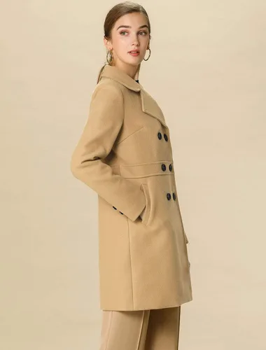 Vista 3 de Allegra K Abrigos largos de invierno con solapa con muescas y doble botonadura