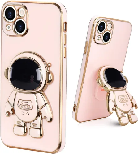 Vista 20 de Pepmune - Funda para iPhone 13 con soporte de astronauta 3D, color negro Luxury Electroplated Soft Silicone Cover with Holder, Lovely 3D Cartoon