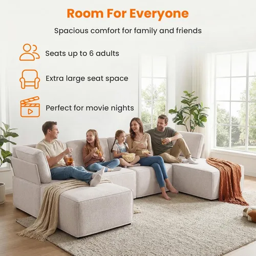 Vista 12 de CECER Sofá modular modular, sofá convertible en forma de U con tumbonas Beige