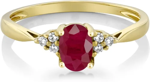 Vista 2 de Gem Stone King Anillo de compromiso de oro amarillo de 14 quilates con rubí rojo y diamantes para mujer piedra natal ovalada de 060 quilates