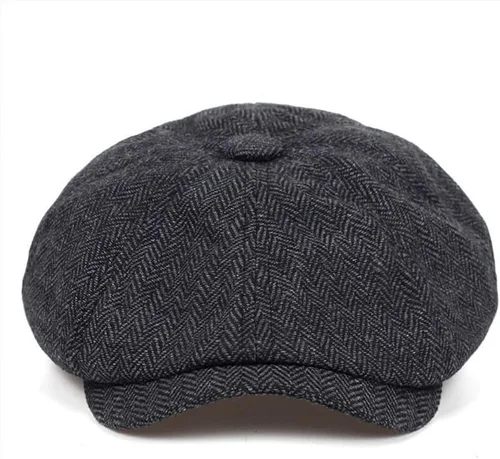 Vista 8 de Mens Classic Wool Blend 8 Panel Newsboy Flat Cap Vintage Herringbone Tweed Hat Cabbie Cap Conducción Caza Cap (negro)