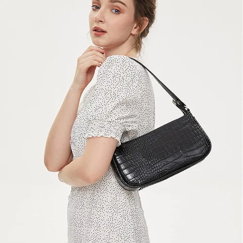 Vista 2 de Bolsos de hombro pequeños para mujer, estilo retro, clásico, bolso de mano con patrón de cocodrilo