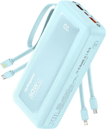 Vista 15 de Cargador portátil con cables incorporados, delgado 10000mAh carga rápida 22.5W banco de energía USB C pantalla LED paquete de batería 6 salidas y 2
