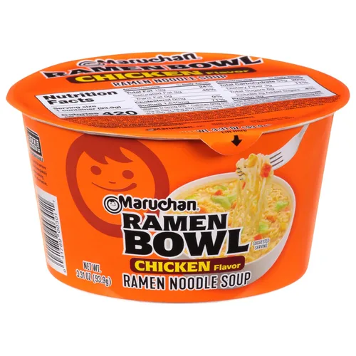 Vista 2 de Maruchan Tazón de fideos ramen con sabor a pollo con verduras, 3.31 onzas (paquete de 12)