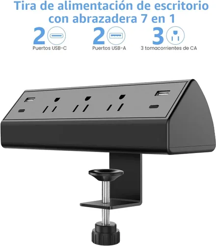 Vista 2 de Jgstkcity Regleta de alimentación con abrazadera de escritorio, estación de carga rápida total de 40 W, 2 puertos USB C PD de 20 W, protector