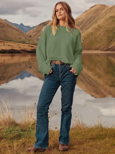 Vista 72 de LOGENE Suéter de gran tamaño para mujer, cuello redondo, manga larga, suave, mullido, suéter de punto 2025 para otoño e invierno