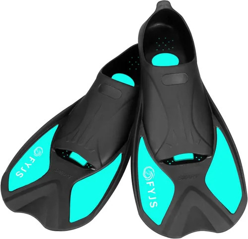 Vista 9 de FYJS - Aletas cortas de natación con cómodo bolsillo completo para el pie, tamaño de viaje, para esnórquel y buceo