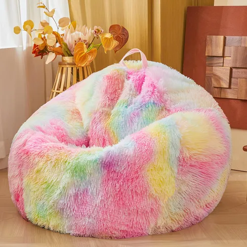 Vista 16 de Fundas para puf de pelo sintético mullido color beige, funda para silla puff de felpa suave color beige para niños y niñas, almacenamiento de puf