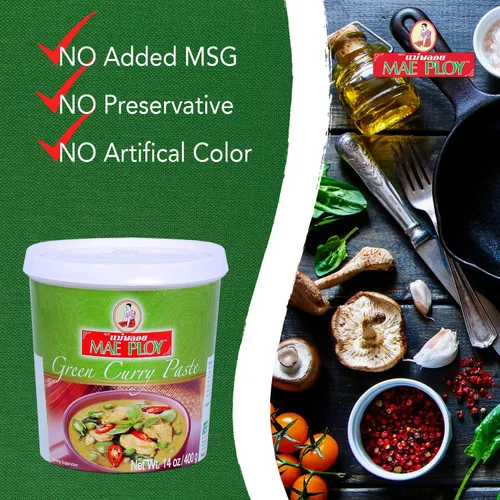 Vista 6 de Mae Ploy Pasta de Curry Verde, Auténtica Pasta de Curry Verde Tailandesa para Currys Tailandeses y Otros Platos, Mezcla Aromática de Hierbas