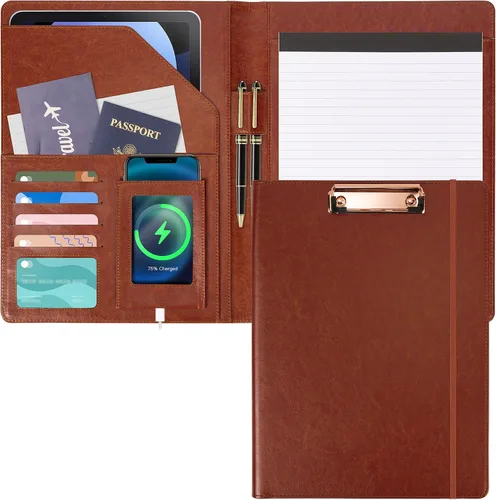 Vista 6 de Portafolio Folio Carpeta Portafolio con Bloc de Notas-Bolsillo Portatarjetas de Visita Marrón Imitación PU Cartera