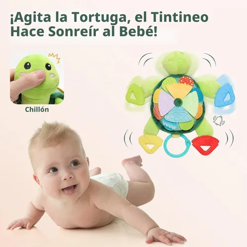Vista 6 de Juguetes sensoriales para bebés de 0 a 6 a 12 meses, 6 en 1 con forma de Tortuga verde