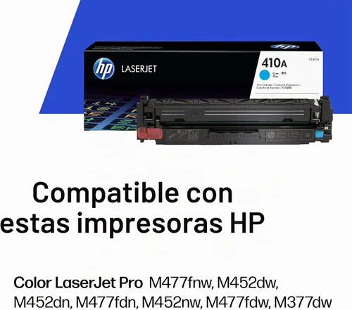 Vista 2 de HP 410A (CF411A), cartucho de tóner cian original LaserJet.