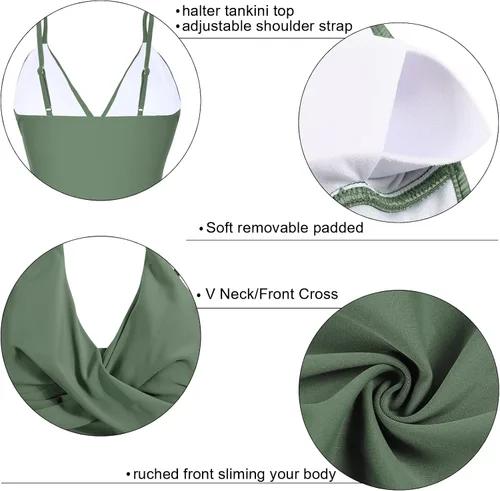Vista 6 de Mycoco Traje de baño tankini de dos piezas para mujer, con control de abdomen, cuello en V, parte inferior de bikini