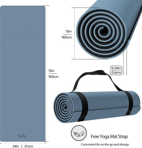 Vista 2 de Tapete de yoga antideslizante de TPE para mujeres y hombres, tapete de entrenamiento de doble cara de 72 x 24 pulgadas para gimnasio en casa