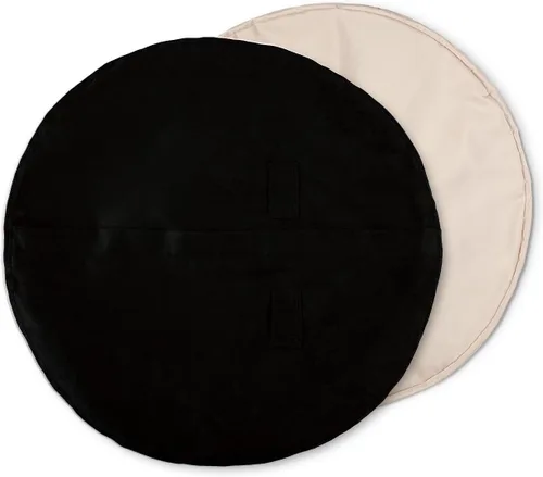 Vista 2 de Lumaland Funda exterior de microgamuza de lujo para puffs, lavable a máquina, funda para puf de 3 pies con incrustaciones en funda negra e