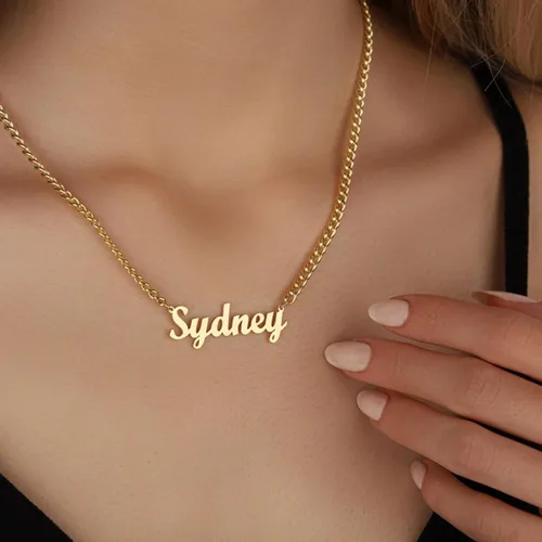 Vista 4 de Novgarden Collar con nombre personalizado, chapado en oro de 18 quilates, collar con nombre personalizado con placa de nombre, regalo de joyería