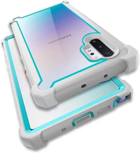 Vista 10 de Funda para Samsung Galaxy Note 10 Plus con protector de pantalla, carcasa protectora híbrida de doble capa a prueba de golpes de acrílico para Negro