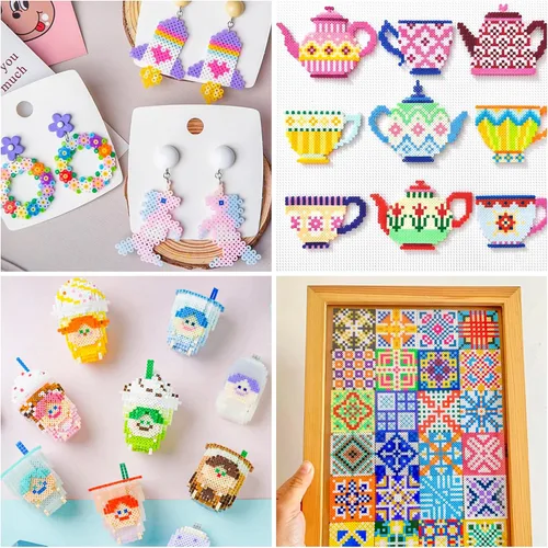 Vista 7 de Juego de cuentas fusibles, 21,000 piezas de cuentas fusibles, 22 colores de 0.197 in para niños, incluye 8 papel de planchar, 48 patrones, 4