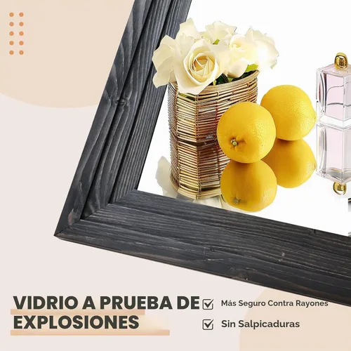 Vista 5 de Espejo de longitud completa de 65 x 22 pulgadas con marco de madera maciza para piso con soporte para colgar, poner de pie o apoyar contra la pared