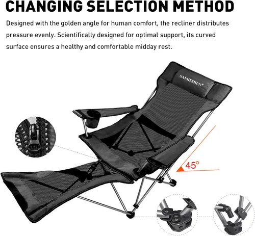 Vista 6 de Zero Gravity - Silla de camping reclinable con almohada acolchada, soporte para tazas, bolsillo de almacenamiento y bolsa de transporte, sillón