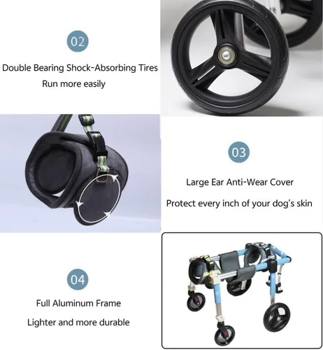 Vista 5 de Wheelchair for Hind Leg Dogs，Disabled Dog Cart Mobility Aid，Easy Installation，Free Switching Between 4 Wheels and 2 Wheels，fit Pet Wheel Chair for