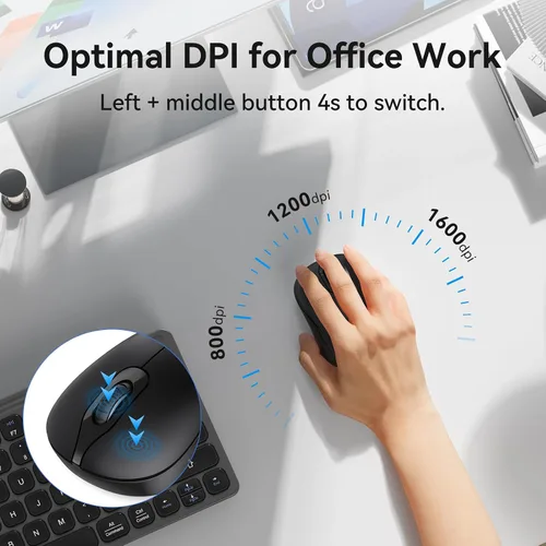Vista 5 de TECKNET Mouse inalámbrico para laptop, mouse de computadora de 2.4 GHz, 3 DPI ajustables, mouse USB inalámbrico de oficina con receptor, manos