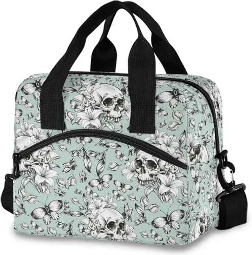Vista 16 de MNSRUU Bolsa de almuerzo aislada murciélagos y flores vintage mujeres hombres tela tote enfriadora para cena bolsa reutilizable a prueba de fugas