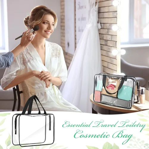 Vista 7 de Reginary Paquete de 10 bolsas grandes transparentes de maquillaje cosmético con cremallera y asa, bolsa de viaje de plástico de PVC, organizador