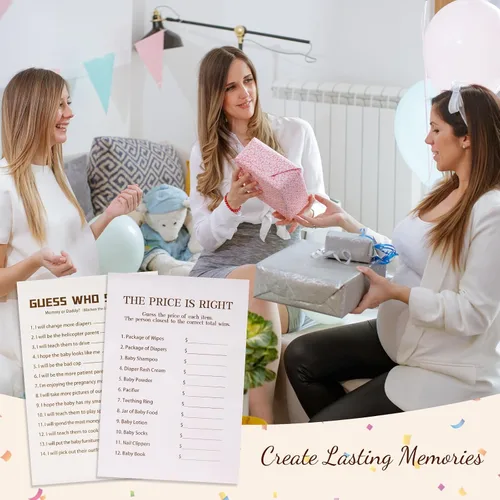 Vista 9 de Juego de 150 tarjetas de juegos de baby shower, 6 juegos divertidos que incluyen bingo, Don't Say Baby, Price is Right y más, perfecto para hasta 25