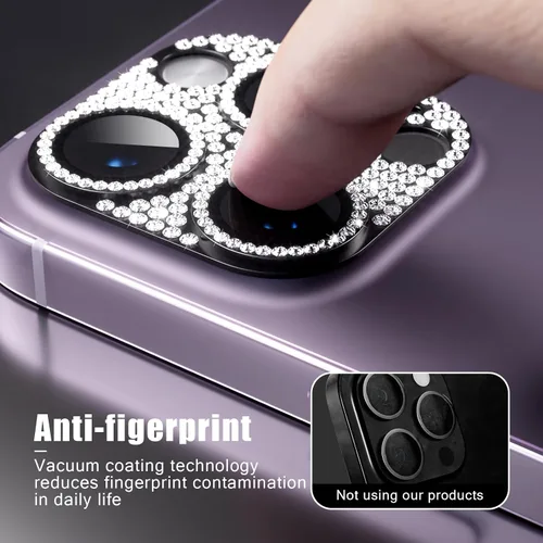 Vista 2 de AKABEILA Compatible con cámara iPhone 11 Pro Max/11 Pro, protector de lente con diamantes de imitación, protección de vidrio templado 9H, Negro